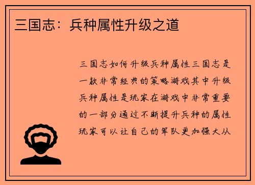 三国志：兵种属性升级之道